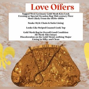 VTG Gold Mesh Kiss Lock W Germany Bag Evening/Special Occasion Bag Mid-Century